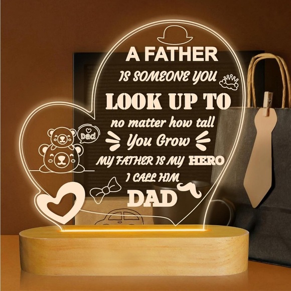BNIB Heart-Shaped LED 3D Night Light w Touching Quote for Dad Gift Fathers Day - Picture 1 of 3